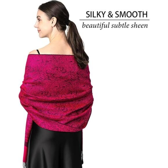 Two Tone Paisley Pashmina Scarf, Rose Pink - Picture 4 of 5